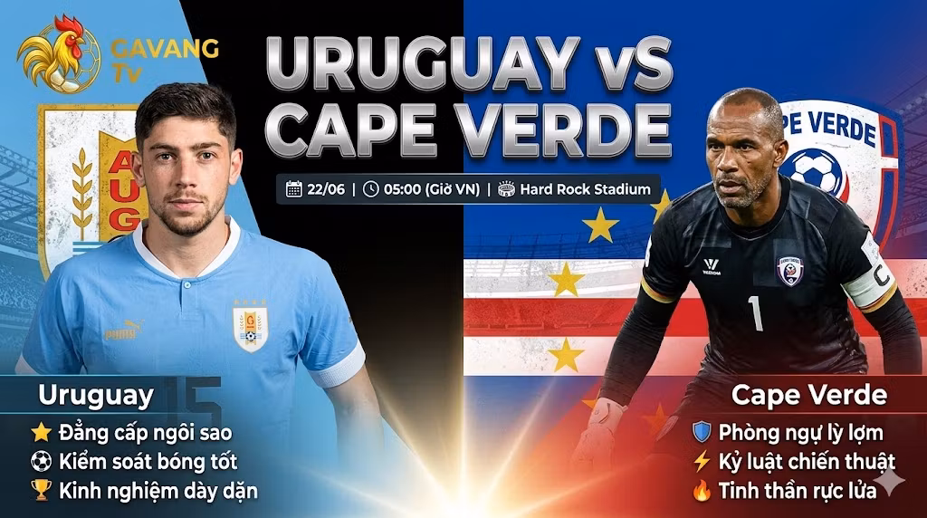 Nhận định bóng đá trận Uruguay vs Cape Verde tại bảng H World Cup 2026, cuộc đối đầu giữa Federico Valverde và thủ môn Vozinha.